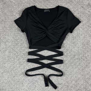 Urban Outfitters Crop Top Women Medium Black Criss Cross Lace Up Balletcore Goth